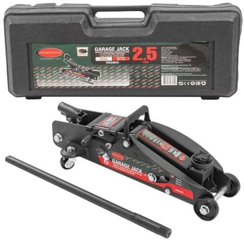 ROCKFORCE Cric hydraulique 2,5T avec fixation (h min 140 mm, h max 387 mm), dans un étui