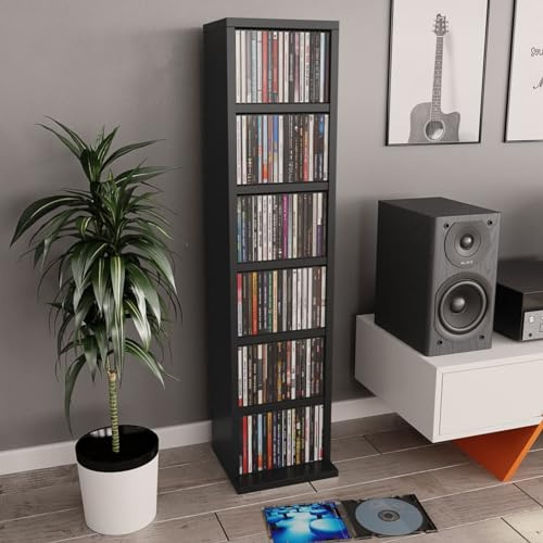 BaraSh CD-Schrank CD StäNder DVD Cabinet CD-Regal Schwarz 21x20x88 cm Holzwerkstoff