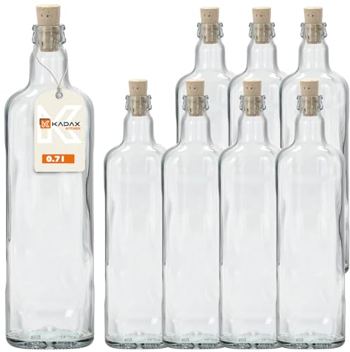 KADAX Lot de 8 bouteilles en verre avec bouchon en liège - Bouteilles à liqueur transparentes à remplir - Bouteilles à remplir pour boissons faites maison - Bouteilles de liqueur réutilisables (ovales