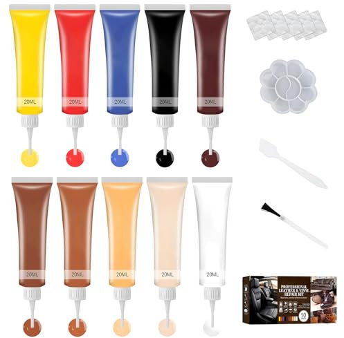 Nexoria Leder Reparatur Set, 6/10 Farben Kunstleder Reparaturset Flüssigleder Reparatur Set Flüssigleder Kunstleder Reparatur Set Lederreparaturset mit Schwamm für Autositze Sofas Kratzer (10 Farben)