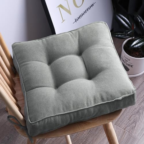 2er Set Stuhlkissen mit Bändern, Sitzkissen Boden für Indoor und Outdoor, Waschbare Stuhlauflage für Bank und Stuhl, Bodenkissen für Zuhause Büro Küche Esszimmer,Hellgrau,Quadrat, 45x45cm