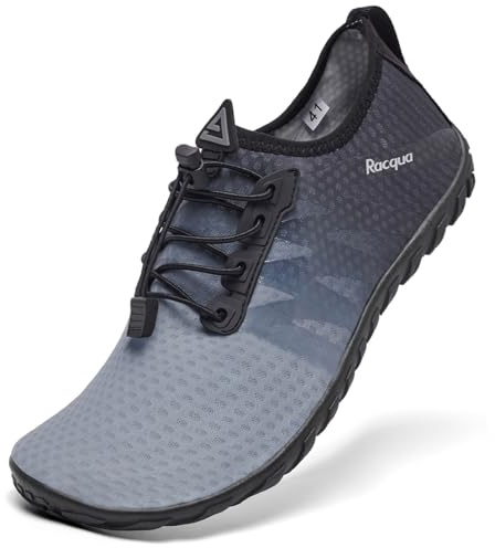 Racqua Mens Swim Water Shoes Barefoot Quick Dry Lightweight Pool Gradient Sports Beach Aqua Outdoor Shoes Grey/Black 11.5 Women/10.5 Men
