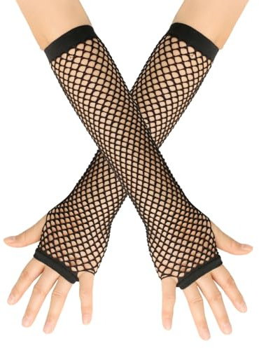 Generisch Netz-Handstulpen Lang Damen Fischnetz Handschuhe Fingerlose Handschuhe Vintage Punk Fishnet Gloves für 80er-Jahre Retro Party Disco Maskerade Kostüm Zubehör (Schwarz, One size)