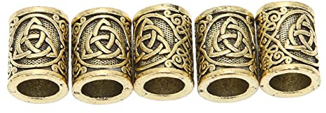 Viking Rune Bead-Hår, Retrostil, Antik Finish, Skäggtillbehör för Män (med gummiband) för Skägg, Hår, Armband