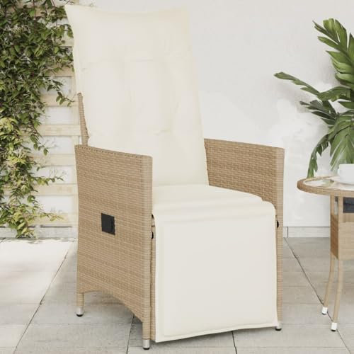 Somanki Gartensessel mit Kissen Verstellbar Beige Poly Rattan, Gartenstühle, Gartenmöbel, Balkonstuhl, Garten Stühle, Terrassenstühle, Balkonmöbel - 365662