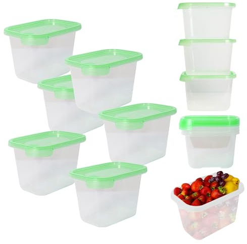 Mypicompany. Contenitori ermetici per alimenti, 6 pezzi (6 x 1000 ml). Contenitori per alimenti adatti per microonde e lavastoviglie. Contenitori in plastica con coperchio verde