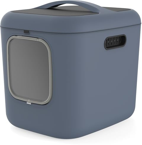 Rotho Biala XXL Katzenklo mit Deckel als Katzentoilette aus Kunststoff Blau | Cat Litter Box, großformatige XXL-Ausführung, Deckel, blaue Kunststoffausführung, fester Toilettenplatz für Katzen zuhause