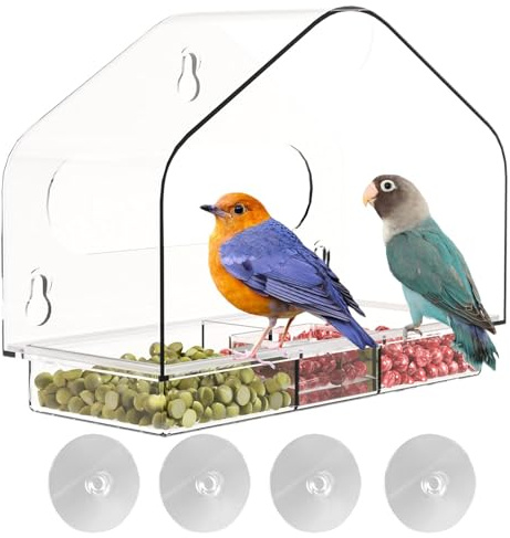 dzqad Transparenter Vogelfutterspender, Vogelfenster-Futterspender,Vogelhäuschen aus Acryl - Fenster-Vogelhäuschen mit starken Saugnäpfen für den Außenbereich, transparentes Acryl-Vogelhaus zur