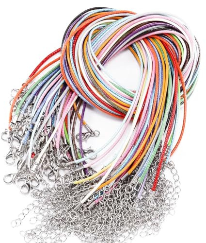 Wisafory 10 Stück Lederband Kette Gewachste Halskette Schnur mit Hummer Schließe und Verlängerungskette Kette mit Verschluss für DIY Halskette Armband Zubehör Schmuckherstellung Mischfarben 2mm