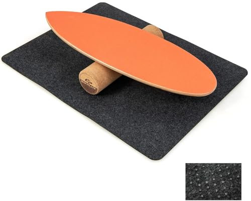 FANTASK Balance Board aus Holz, Balancebrett, Balance Trainer Trickboard für zuhause, inkl. Korkrolle, Balance-board aus 8 hochwertigen Holzschichten gepresst, Orange