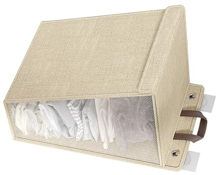 Wäschekorb Zum Aufhängen an der Wand, Faltbar, Multifunktionale Kleideraufbewahrung für Schuhe, Socken, Handtücher – Leinenmaterial (Beige L-Größe)
