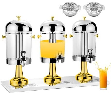 forplubossmmp Beverage Dispenser & Commercial Juice Dispensers & Chillers & Water Fountains & Stainless Steel Cold Drink Machine & Self-Service Drink Dispenser for Restaurants (w/2 Mini Juicer),gold