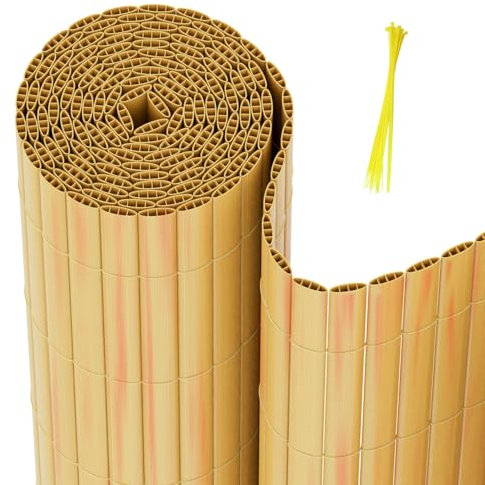 Hebitod Brise-vue en PVC - 140 x 1000 cm - Brise-vue standard - Triple renforcement intérieur - Pour jardin, balcon, terrasse - Avec serre-câbles - Revêtement de balcon - Bambou