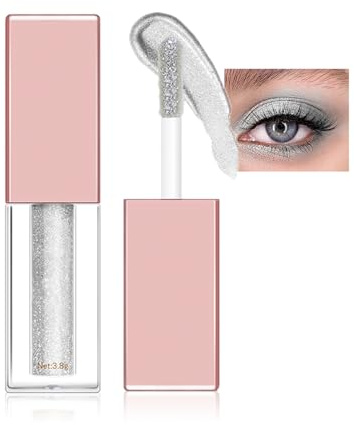 Glitzer Lidschatten Flüssig,Diamond Glitter Eyeliner Liquid,Glitzer Finish Glattes Schimmer Augen Make-up,Langanhaltende Formel Auf Gel-Basis, Schnell Trocknend(01 Diamant weiß)