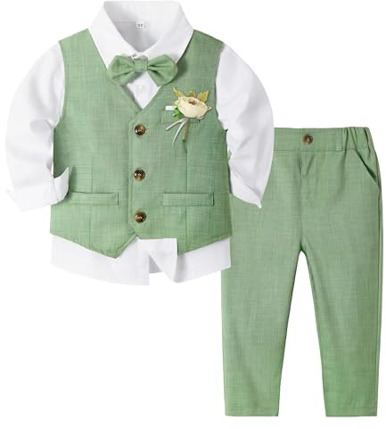 Volunboy Elegant klädset för barn, pojkar, bröllopsceremoni, kostym, 4 delar, långärmad skjorta + fluga + väst + byxor, 4-5 anni
