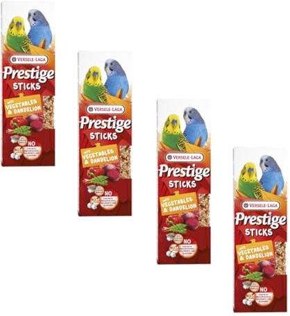 Versele-Laga Prestige Sticks Kleinsittiche Gemüse & Löwenzahn | 4er Pack | 4 x 60 g | Snack für kleine Sittiche | Ohne synthetische Konservierungsmittel, Farbstoffe oder Aromen