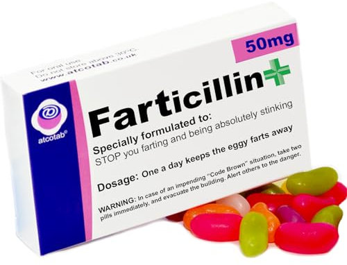 Farticillin Fart Joke Farting Prank Pill Box Sweets Candy Tablets Funny Gifts for Mum Dad Boyfriend, Husband, Get Well Soon Jelly Beans for all Celebrations
