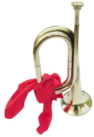 Metall Signalhorn Trompete für Anfänger als Blasinstrument in Gold | Kupfer und Stoff, Kräftiger Klang mit Angenehmem Griff, für Auftritte und Bands