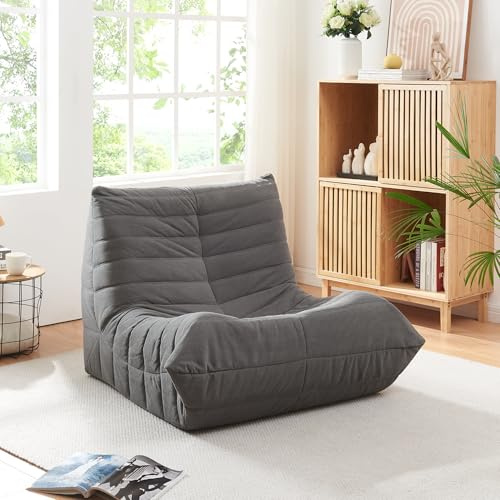 [en.casa] Bodensessel Kodsø Bodenstuhl mit Rückenlehne Lesesessel gepolstert Bodenkissen Sitzsack Sofa Cord Bodensofa 75 x 90 x 100 cm Relaxsessel Grau | Leicht gepolsterter japanischer Stuhl mit rutschfester Unterseite, 1-Sitzer