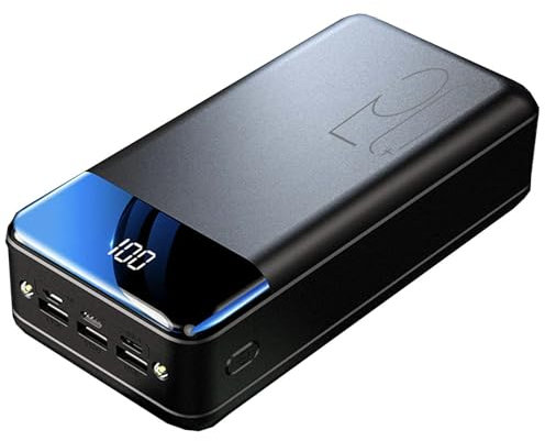 KhUkhu Power Bank da 50000 mAh per Campeggio All'aperto Caricabatterie Portatile Ad Alta velocità da 2,1 A Batteria Esterna con Display A LED per Telefoni Tablet,Nero