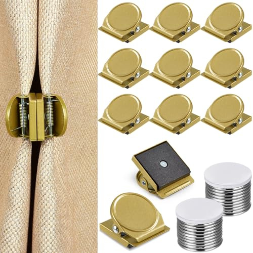 Yaocom 10 Pcs Curtain Magnets Closure Clips, Plus Size Magnetic Curtain Clips Metal Magnets for Indoor Outdoor Curtains Prevent Light Leaking for Patio, Mosquito, Cabana, Gazebo (Gold)
