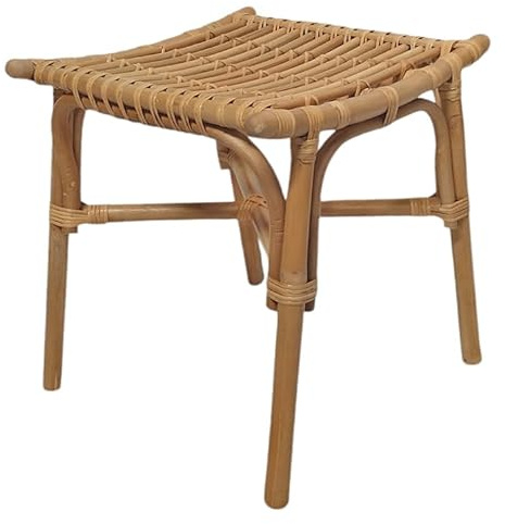 Meubletmoi Kleiner Hocker/Fußhocker, quadratisch, aus natürlichem Rattan, geschwungene Form – Bohemian und Casual – Hazel