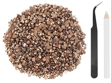 sourcing map 1500 diamantes de imitación de resina con parte trasera plana, SS30 de 6 mm, gemas de brillo redondas a granel con herramientas de recogida para manualidades, vasos, tazas, ropa, oro rosa
