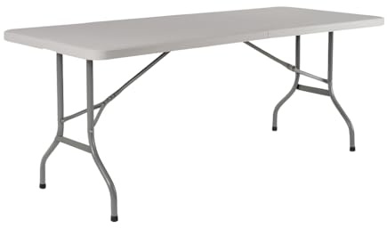 Mesa Plegable Exterior Interior 180cm Resina Blanca Multifuncional Portátil Rectangular Estable Resistente Jardín Camping Eventos Fiesta Reuniones Hogar Terrazas Bares Comedor Taller Espacios