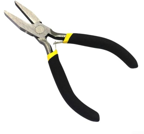 Pinza compatta a becchi piatti piegati con estremità arrotondata laterale per la lavorazione di gioielli e la modellazione di piccoli componenti con impugnatura comoda per un uso prolungato (A)