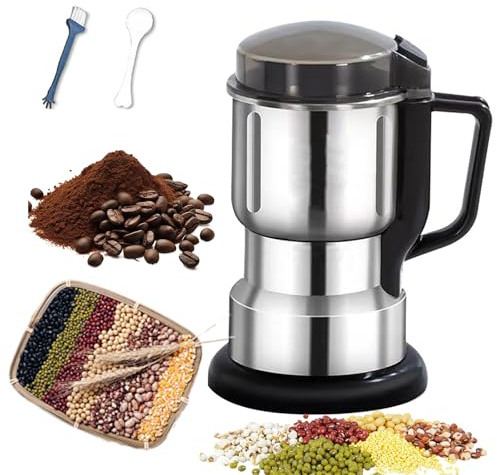 Moulin à grains, moulin à café et à épices électrique 300 W, petite machine à poudre domestique 25 000 tr/min avec lame en acier inoxydable, pour herbes sèches, maïs, poivre, café