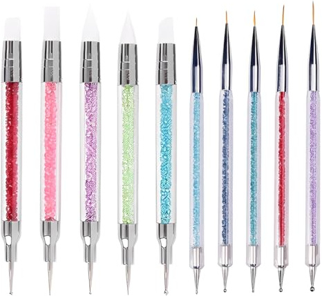 EIHI 10 Pcs Pinceau Silicone Nail Art, Pinceau Silicone, Nail Art, Sculpture Stylo Kit, Silicone Nail Art Sculpture Pen, Double Tête Pinceaux Nail Art Outils pour Design Peinture Manucure