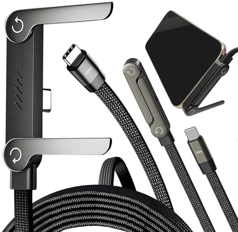 Cable de carga rápida de 240 W, cable de carga invisible con soporte para teléfono, cable de carga múltiple tipo C trenzado, plegable, ángulo recto, cable de carga de 90°, compatible con teléfono 17