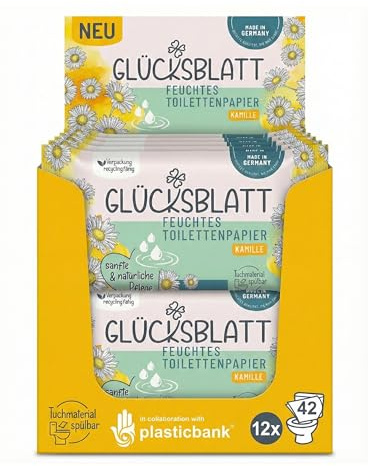 Glücksblatt Feuchtes Toilettenpapier Kamille, 12 Packungen mit je 42 Tüchern, natürliche Pflege dank Kamillenextrakt, milde Reinigung, dermatologisch getestet