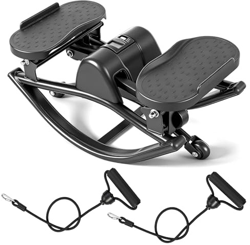 Lukoca Rock Fitness Stepper for Exercise at Home, Motion Stair Stepper with Resistance Bands for Full Body Workout, Aerobic Workout Machine Fitness Equipment, Black