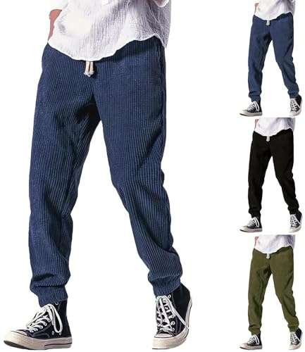 Generico Pantaloni Giapponesi Uomo, Pantaloni Velluto Uomo Larghi Invernali con Tasca Bodybuilding A Coste Eleganti con Coulisse Jogging Streetwear Baggy Elastica Pantalonis,S-3XL