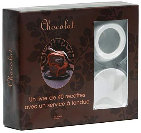 Chocolat: Coffret composé d'un livre de 40 recettes avec un service à fondue
