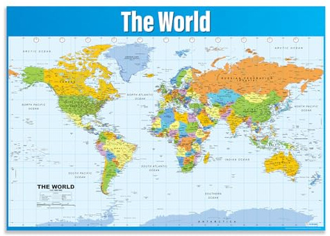 Daydream Education - Mapamundi, póster geográfico, papel laminado brillante de 850 mm x 594 mm (A1), póster para clase de geografía, mapa educativo