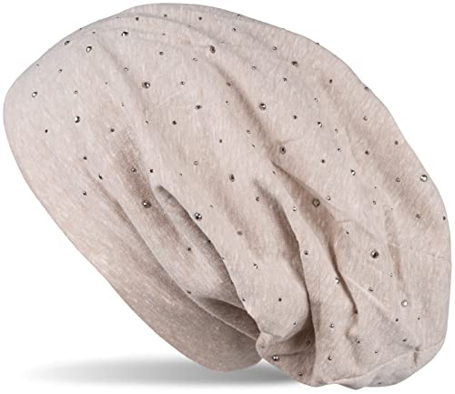styleBREAKER dammössa dekorerad med eleganta strasstenar, lång beanie, 04024037, Brunt melerad/använd look, En Storlek