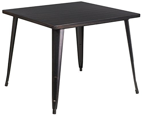 Flash Furniture Commercial Grade 35.5 Square Metal Indoor-Outdoor Table, Black-Antique Gold