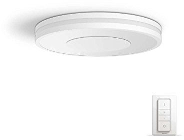 Philips Hue White Ambiance Being - Plafón LED Blanco con Mando, Iluminación Inteligente, Compatible con Amazon Alexa, Apple HomeKit y Google Assistant, 35 x 35 x 5 cm