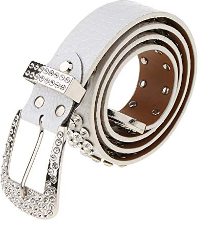 Fenteer Damen Gürtel mit Strasssteine Jeansgürtel Nietengürtel Ledergürtel 3,5 cm breit Belt