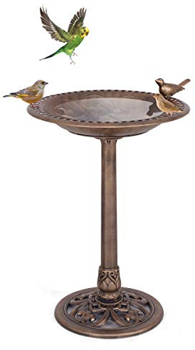 GOPLUS Mangeoire Oiseaux Exterieur 2 en 1 en PP sur Pieds, Abreuvoir Oiseaux Ø50 x 72H CM, Bain d’Oiseau, Base Remplissable, Décoration Vintage, Design Antique, Bronze