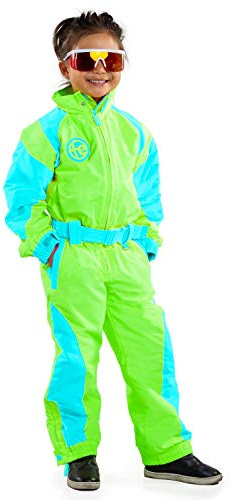 Tipsy Elves Snow Glow Neon Green and Blue Ski Suit for Kids Size X-Small