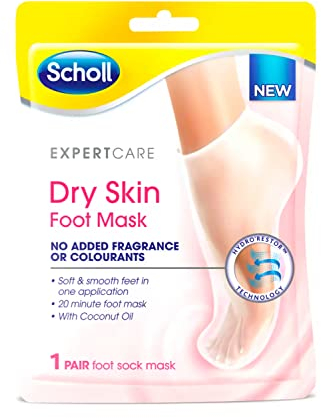 Scholl ExpertCare Dry Skin Foot Mask - Nourishing Foot Mask with Coconut Oil, Urea, and Shea Butter - 24-Hour Moisture for Dry Foot Skin - 1 Pair of Foot Mask Socks, One Size