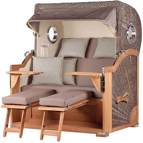 bene living Strandkorb Königssee Ostsee Volllieger Teak Bullauge - PE grau - Modell 534