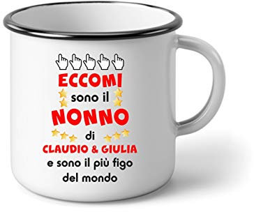 bubbleshirt Tazza in Alluminio Nonno Personalizzabile con Il Nome dei Nipoti - Eccomi Sono Il Nonno di. e Sono Il più Bello del Mondo - Evento - Idea Regalo Divertente