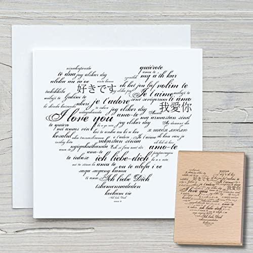 NEWSTAMPS Stempel Herzschrift Motivstempel aus Holz & Gummi zum Karten und Geschenke basteln, Holzstempel für Hochzeit, Liebe, Scrapbook, Textilstempel, Deko, Freunde
