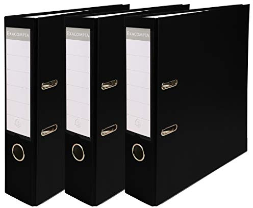Exacompta 918401SE 3er Pack Kunststoff-Ordner. Made in Germany. Kunststoffbezug außen und Papierbezug innen 8 cm breit DIN A4 MAXI schwarz Ringordner Aktenordner Briefordner Büroordner