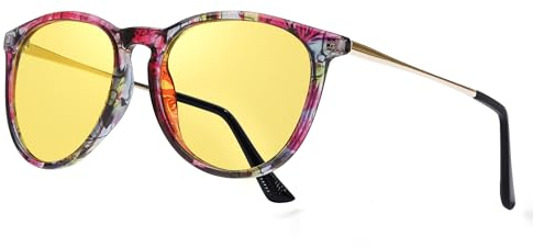 TJUTR Polarisierte Nachtfahrtbrille für Autofahren Damen und Herren HD Gelbe Nacht Vision Blendschutz Brille - UV400 (Blumig/Gelb)