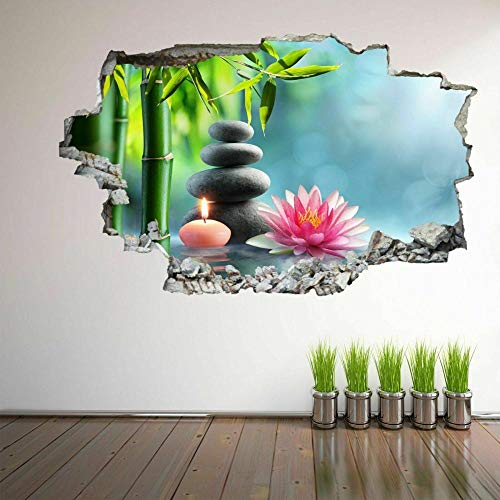 3D Wandtattoo Mauerloch Wandsticker Wandaufkleber Durchbruch selbstklebend Schlafzimmer Wohnzimmer Kinderzimmer - Spa Massage Stones Seerose,Größe 53x80cm